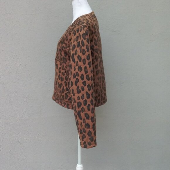 Blank NYC Jacket Women's Large Brown Black Cool Cat Quilted Animal Print Preppy - Picture 5 of 7